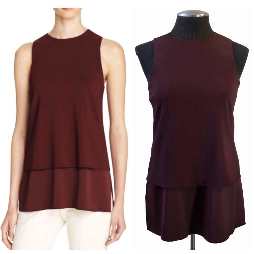 Theory Anastaza Bergen Size S Burgundy Tiered Top